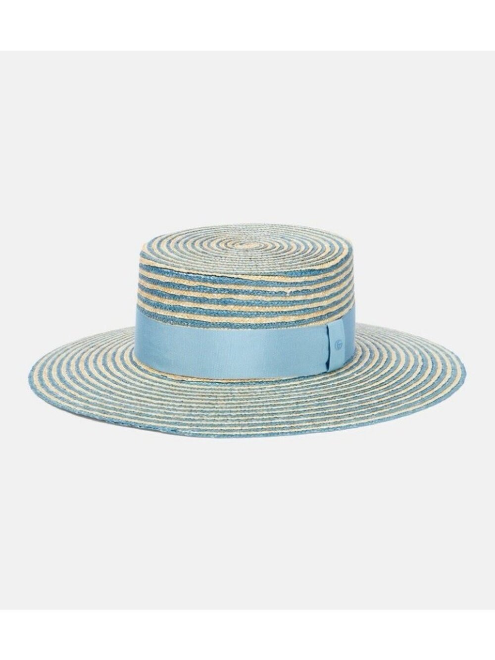NWT GUCCI BLUE STRAW STRIPED HAT BOATER 100% Authentic Size M